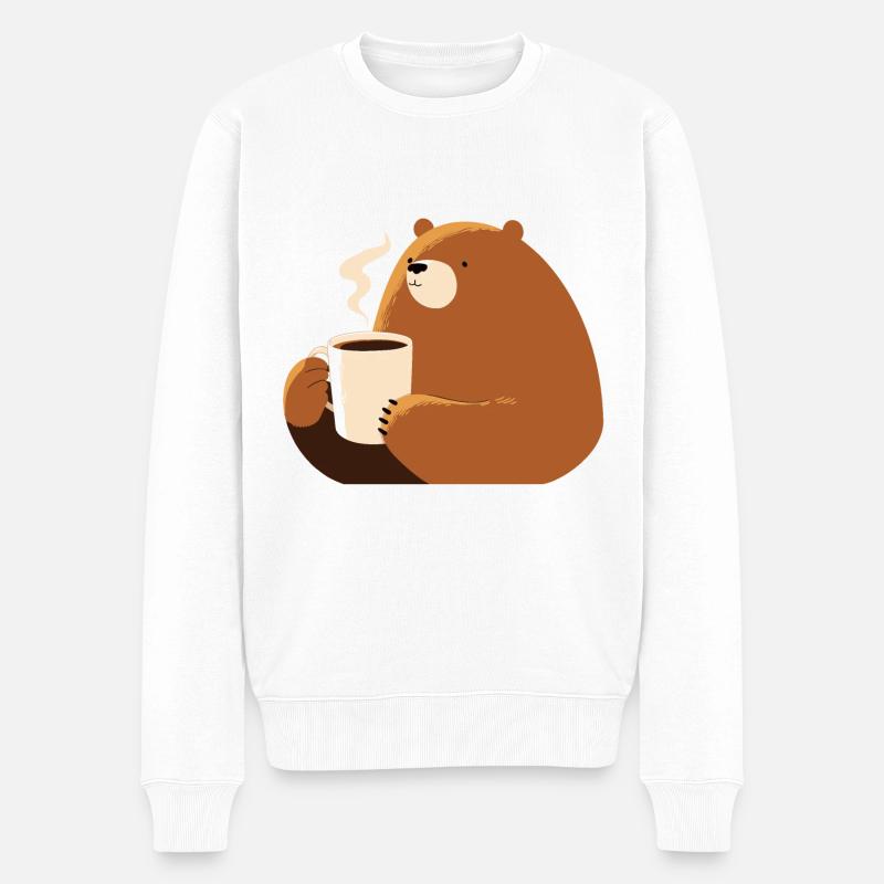 Bären brauchen Kaffee - Männer Premium Bio Pullover - Weiß