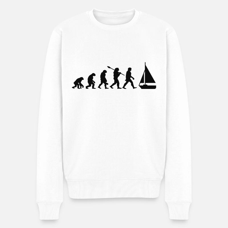 Evolution Segelboot Boot - Männer Premium Bio Pullover - Weiß