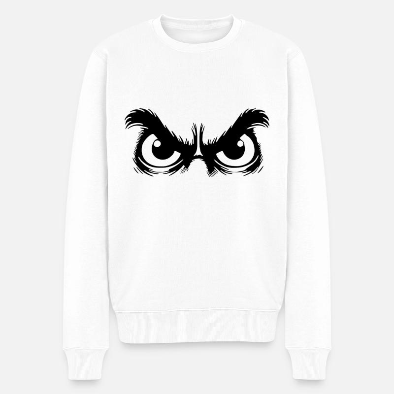 Eulen Augen mit sturem Blick - Männer Premium Bio Pullover - Weiß