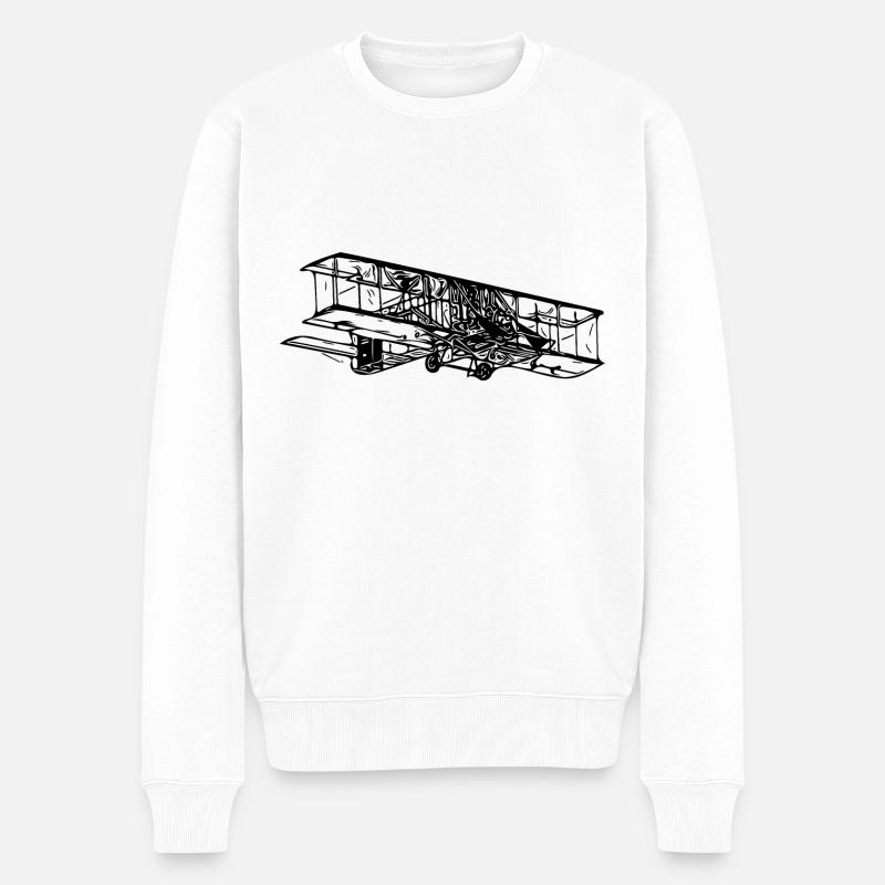 Fliegende Vintage Doppeldecker Kiste Illustration - Männer Premium Bio Pullover - Weiß