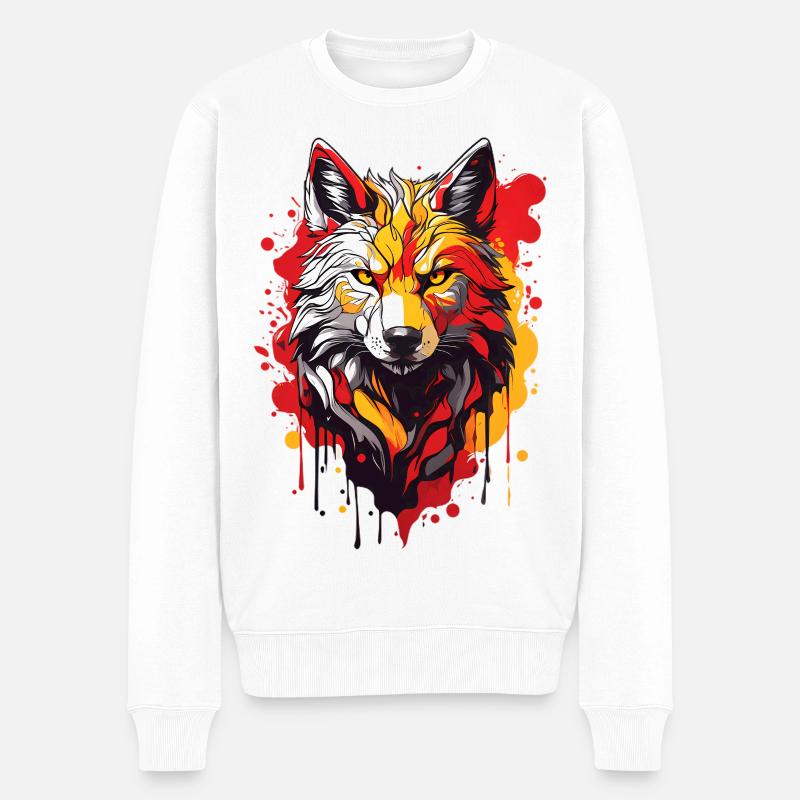 Coole Wolf - Männer Premium Bio Pullover - Weiß