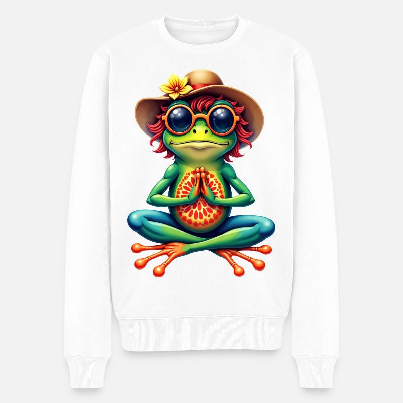 Yoga-Frosch: Peace & Style - Männer Premium Bio Pullover - Weiß