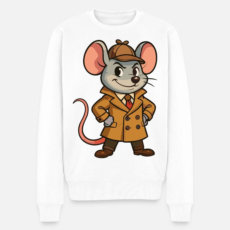 Detektiv Maus Cartoon Illustration - Männer Premium Bio Pullover - Weiß