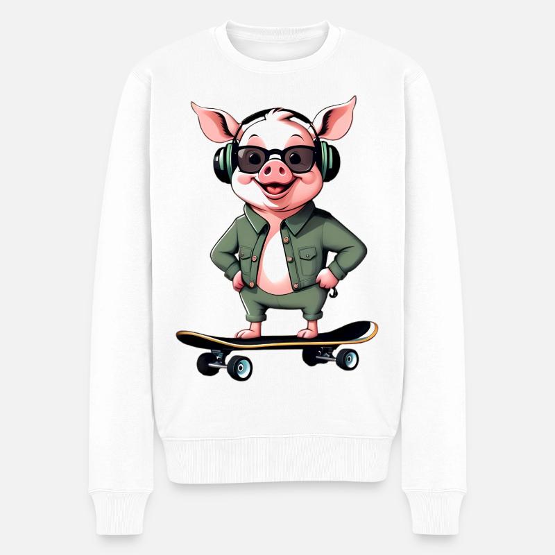 Skateboard Pig Look Rétro - Pull Premium bio Homme - blanc