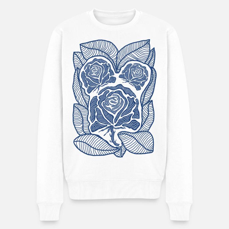Blaue Rosenfiligranblüte - Männer Premium Bio Pullover - Weiß