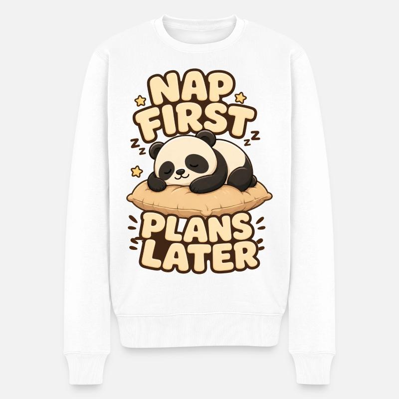 Nap First Plans Later Panda - Männer Premium Bio Pullover - Weiß