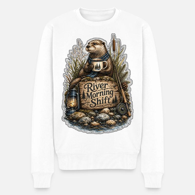 River Morning Shift Otter - Männer Premium Bio Pullover - Weiß