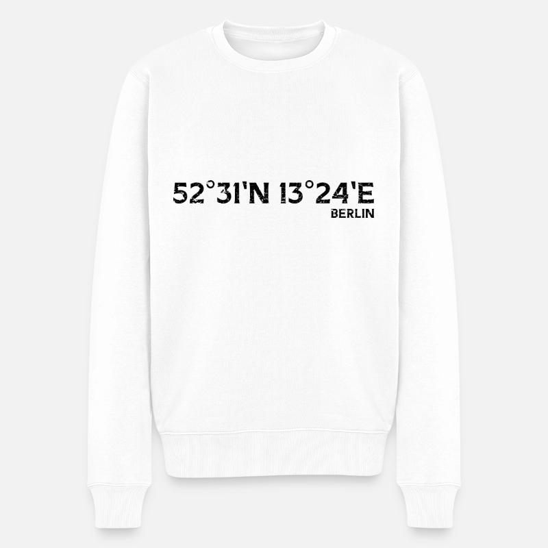 Berlin Koordinaten Souvenir - Männer Premium Bio Pullover - Weiß