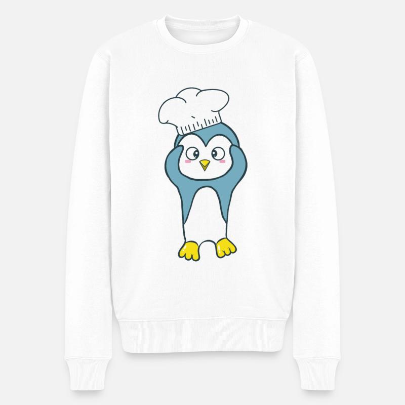 Pinguin mit einer Kochmütze - Männer Premium Bio Pullover - Weiß