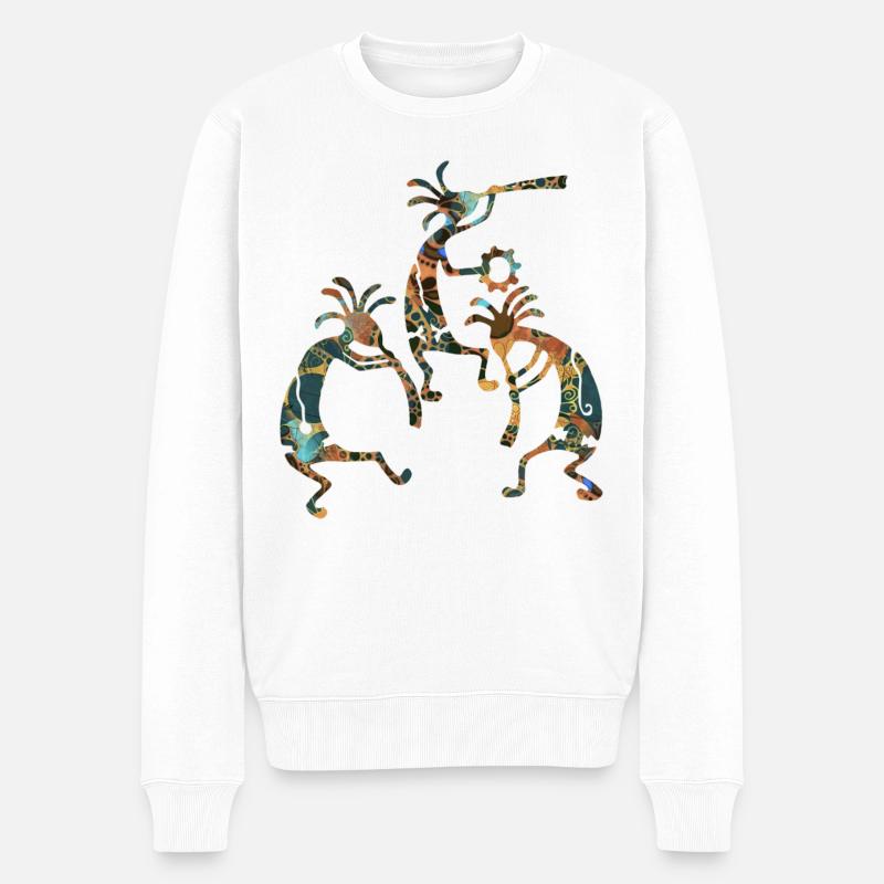 Native Americans - Kokopelli Musicans Trio 3 - Männer Premium Bio Pullover - Weiß
