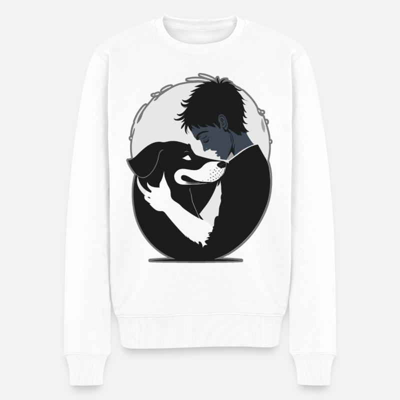 Hundeumarmung - Männer Premium Bio Pullover - Weiß