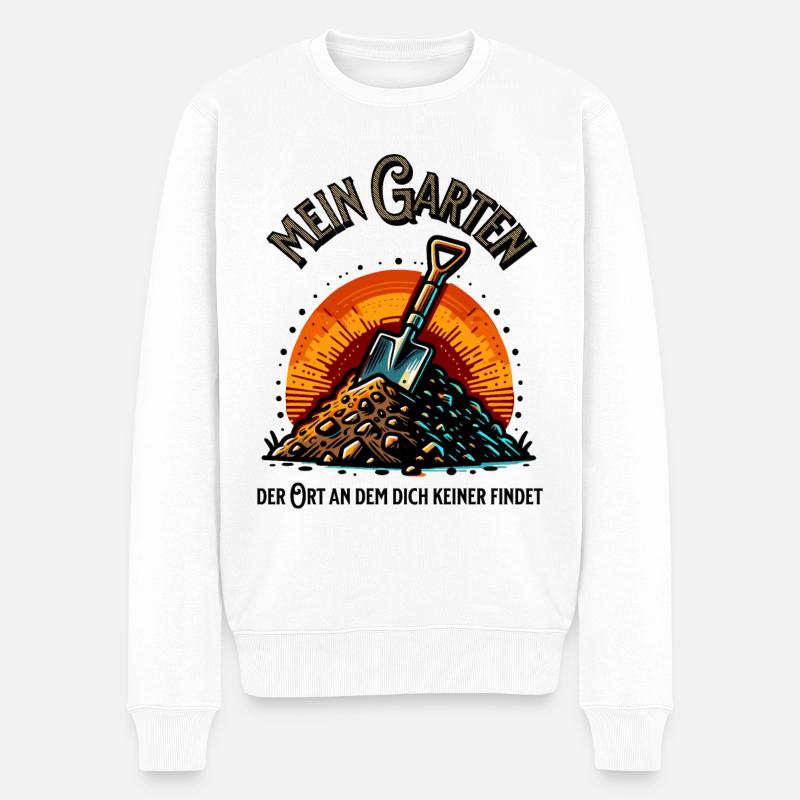 Mein Garten - lustiger Spruch - Gartenhumor - Ort - Männer Premium Bio Pullover - Weiß