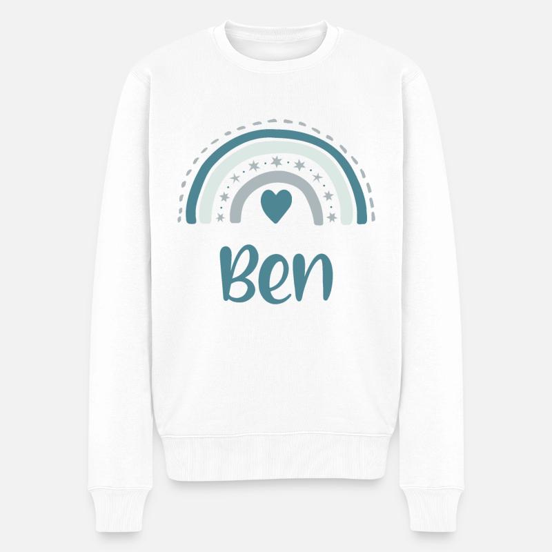 Ben Name Regenbogen - Männer Premium Bio Pullover - Weiß