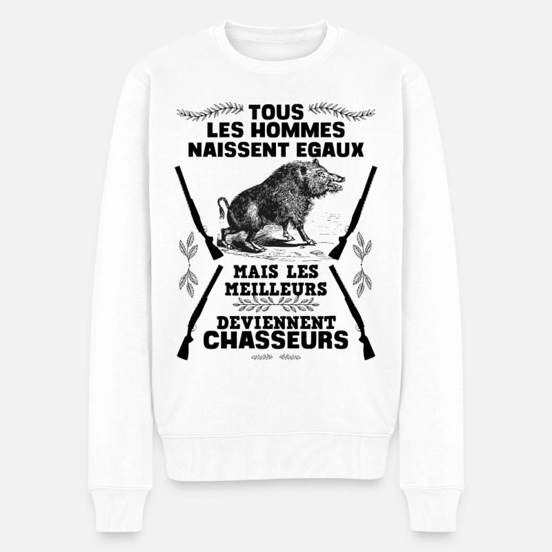 Chasseur de Sanglier idée Cadeau chasseur parfait - Pull Premium bio Homme - blanc