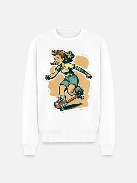 Skater-Mädchen - Männer Premium Bio Pullover - Weiß