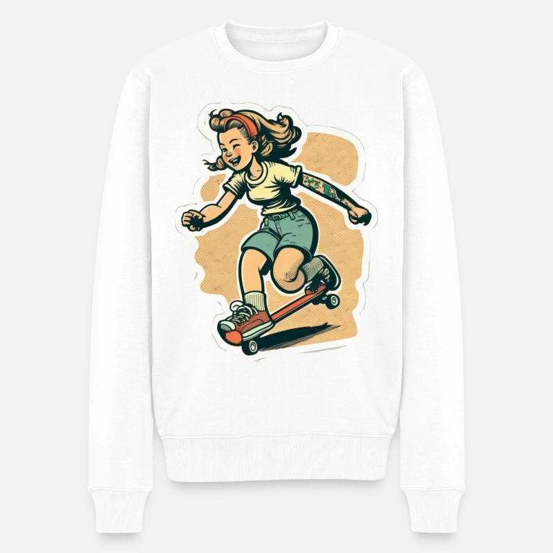 Skater-Mädchen - Männer Premium Bio Pullover - Weiß