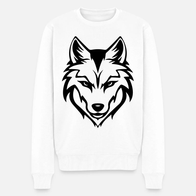 Wolf Silhouette - Männer Premium Bio Pullover - Weiß