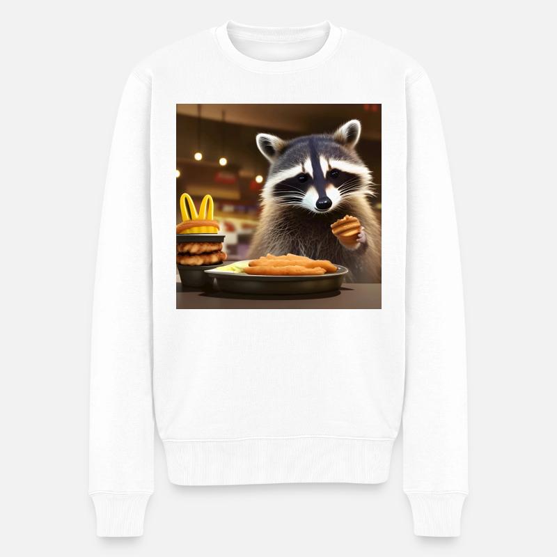 Waschbär im Fastfood Restaurant - Männer Premium Bio Pullover - Weiß