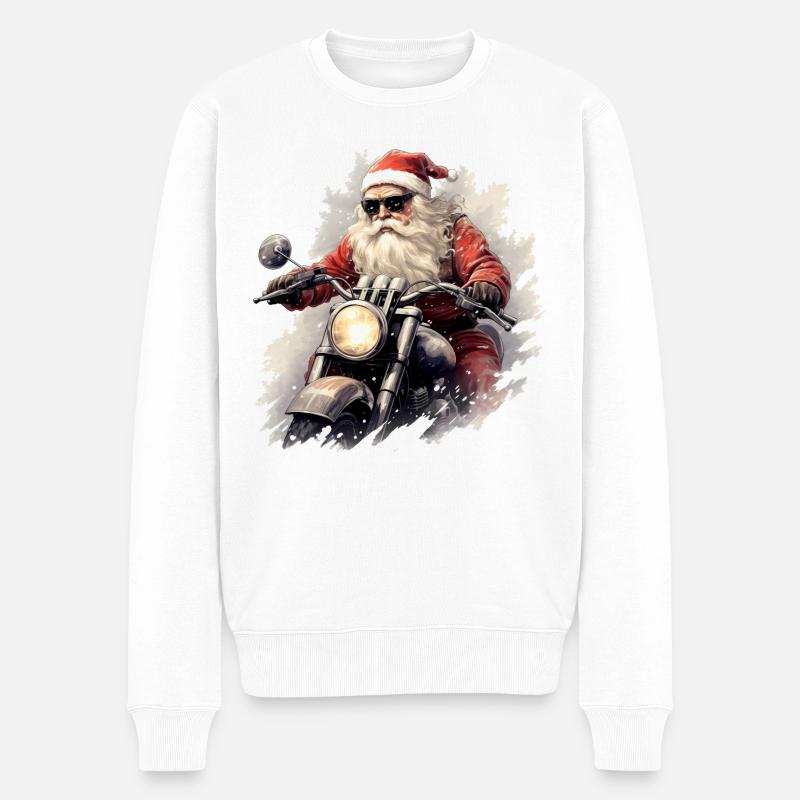 Motorradfahrender Weihnachtsmann - Weihnachten - Männer Premium Bio Pullover - Weiß