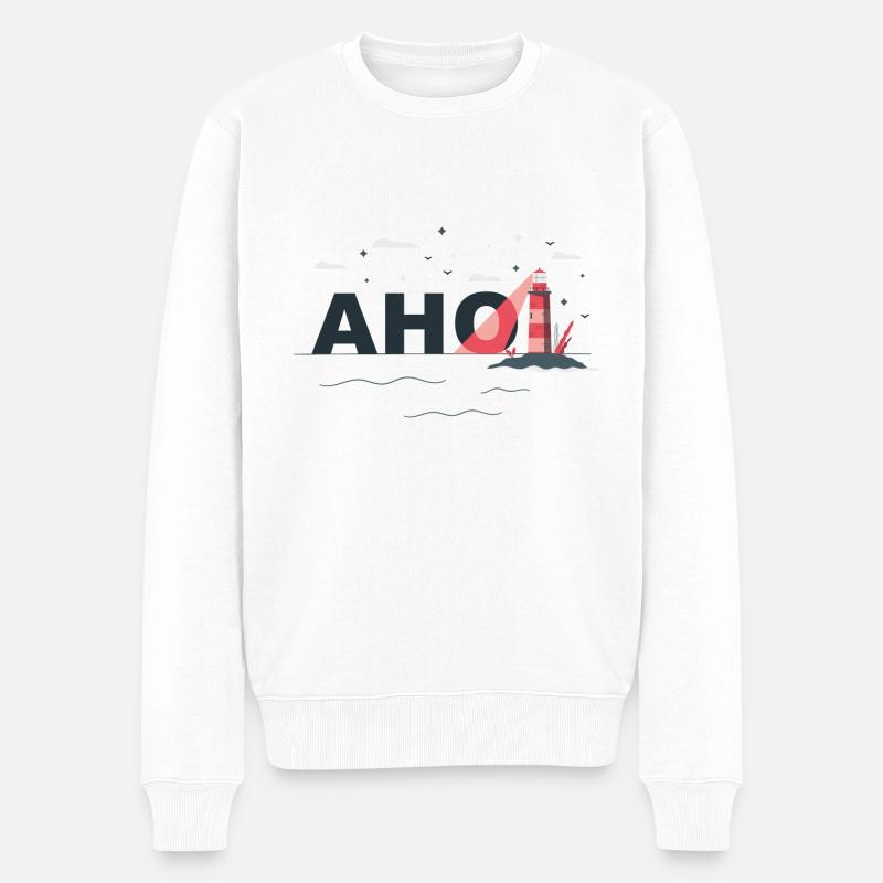 Ahoi mit Leuchtturm - Männer Premium Bio Pullover - Weiß