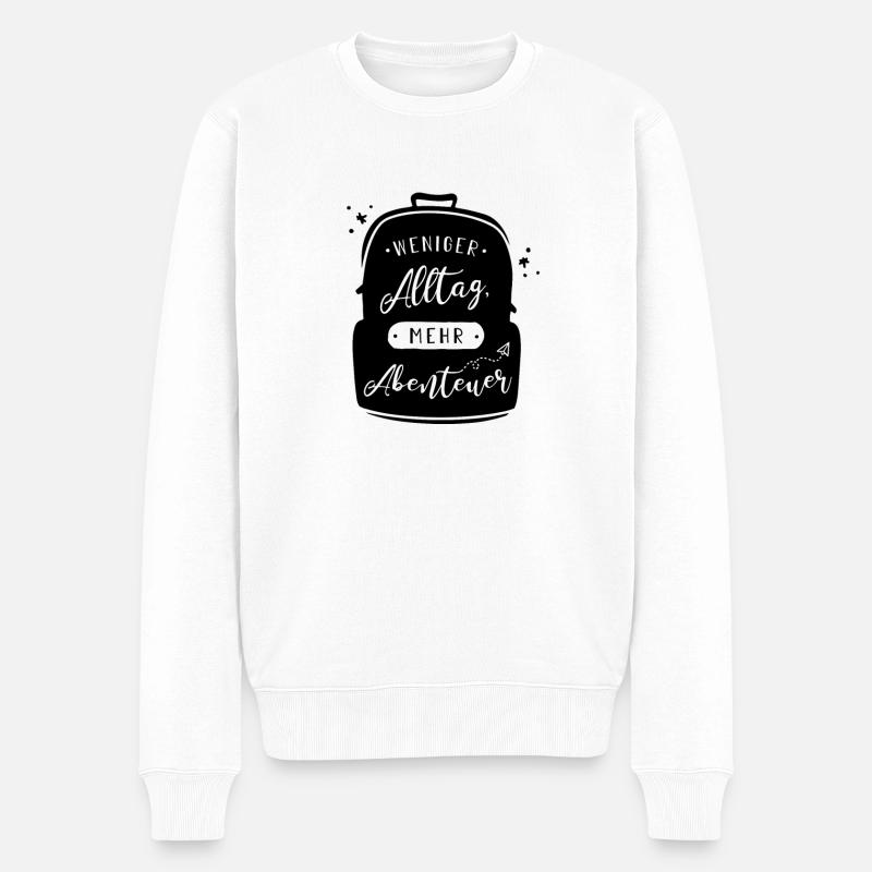 Weniger Alltag, mehr Abenteuer! - Männer Premium Bio Pullover - Weiß