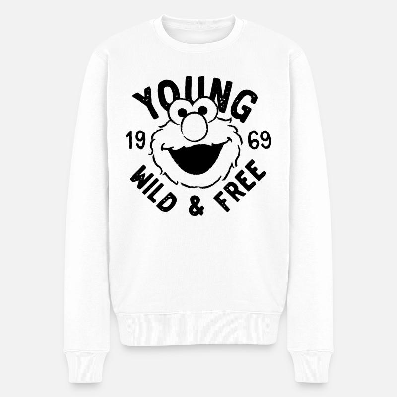 Sesamstraße Elmo Young, Wild & Free 1969 - Männer Premium Bio Pullover - Weiß
