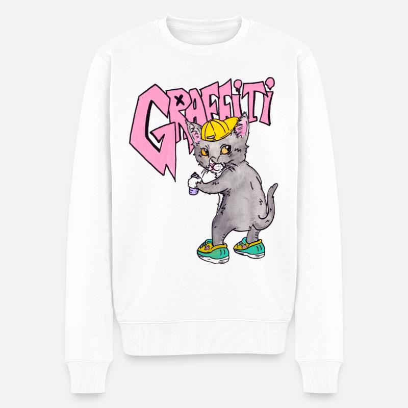 Chat Graffiti - Pull Premium bio Homme - blanc