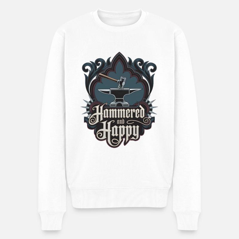 Gehämmert und glücklich - Männer Premium Bio Pullover - Weiß