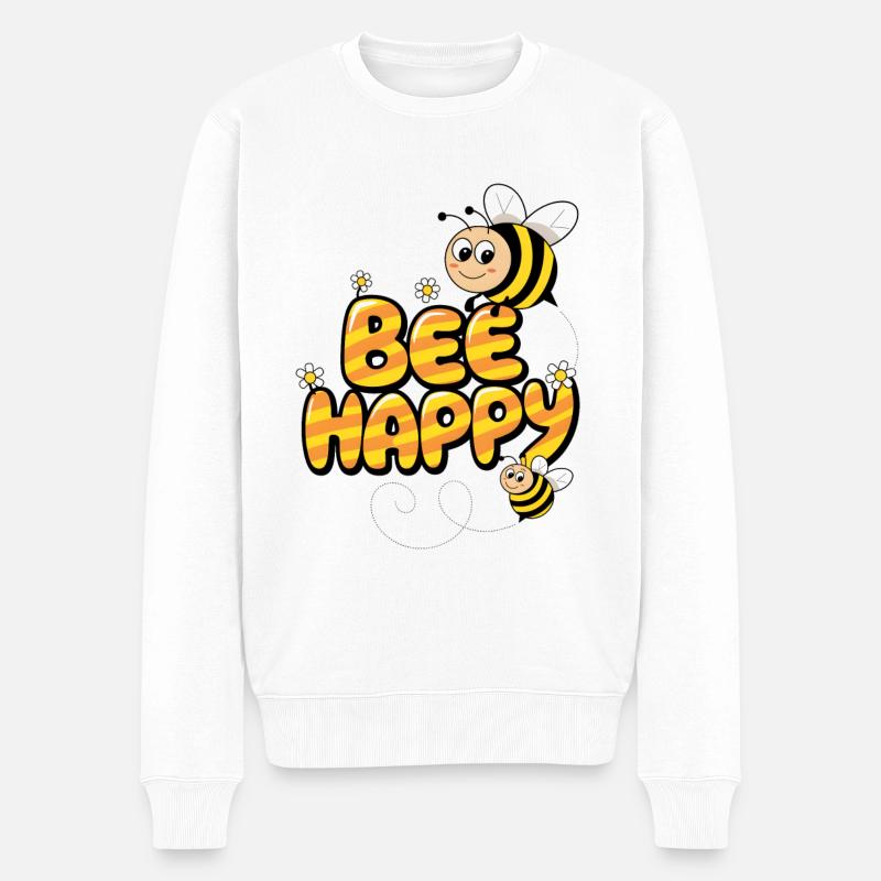 Biene glücklich - Männer Premium Bio Pullover - Weiß