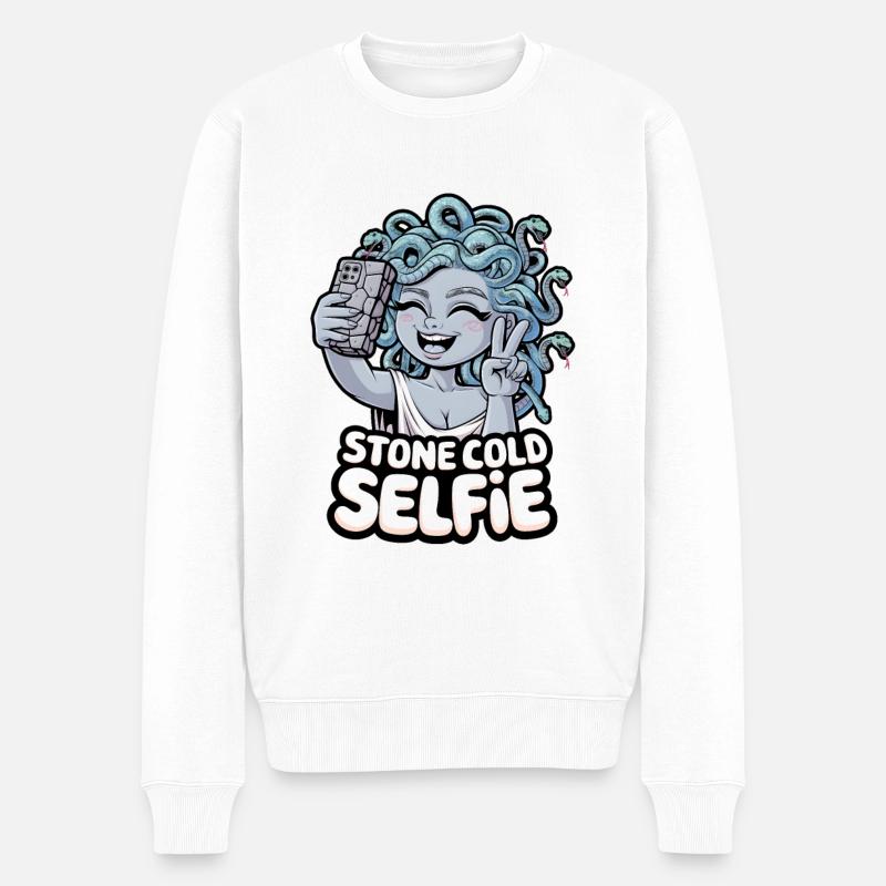 Eiskaltes Selfie - Männer Premium Bio Pullover - Weiß