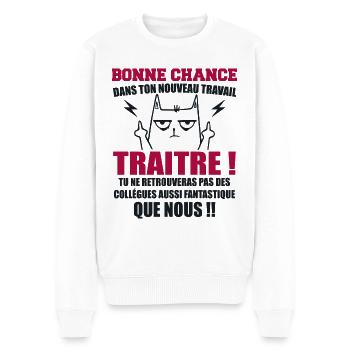 Départ Collègue Collègues Cadeau Traître Chat - Pull Premium bio Homme - blanc - Devant - Thijin (182cm)