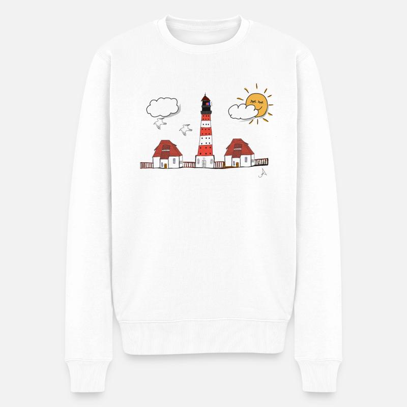 Westerhever Leuchtturm Zeichnung - Männer Premium Bio Pullover - Weiß