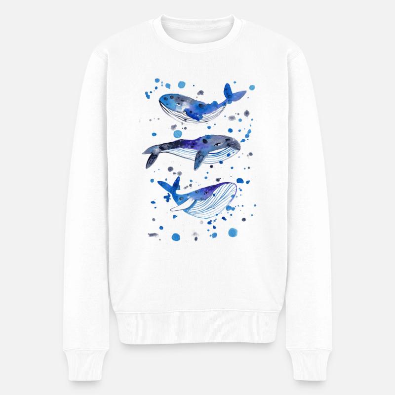 Trois baleines dans la mer sous l & # 39; eau - Pull Premium bio Homme - blanc