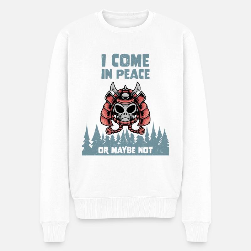 Alien Galaxy Lover I Come In Peace Or Maybe Not - Männer Premium Bio Pullover - Weiß
