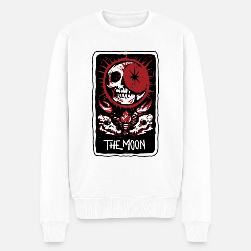 The Moon Blood Red Skeleton Skull Tarot Card - Männer Premium Bio Pullover - Weiß