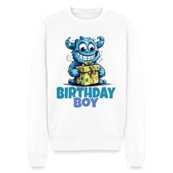 Garçon d’anniversaire, monstre mignon avec cadeau - Pull Premium bio Homme - blanc - Devant - Thijin (182cm)