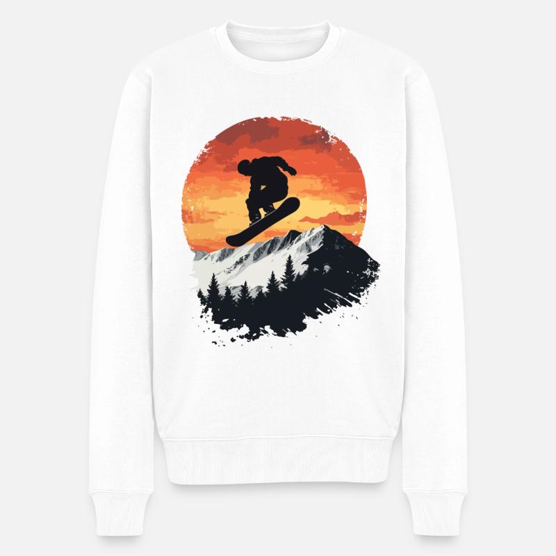 Snowboarder Sonne Berge - Männer Premium Bio Pullover - Weiß