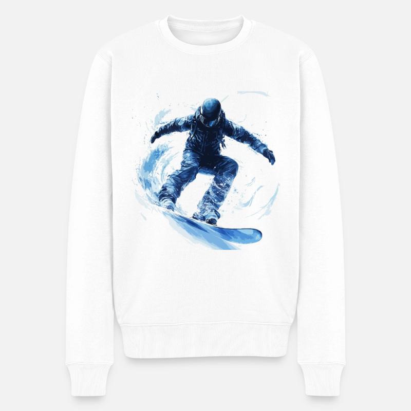 Snowboarder neige vagues piste - Pull Premium bio Homme - blanc