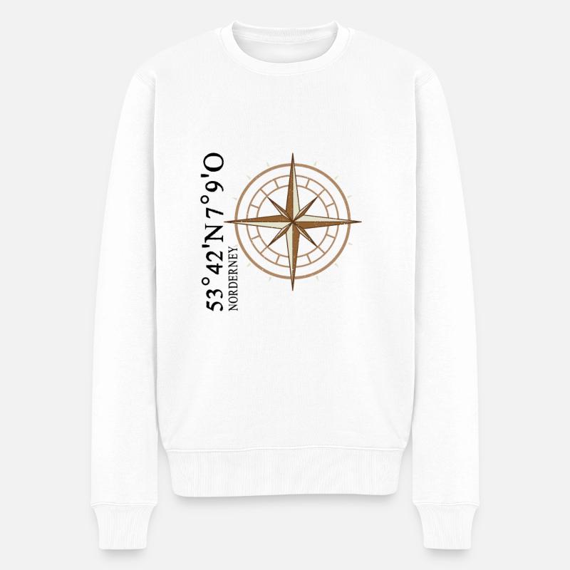 Norderney Koordinaten Insel - Männer Premium Bio Pullover - Weiß