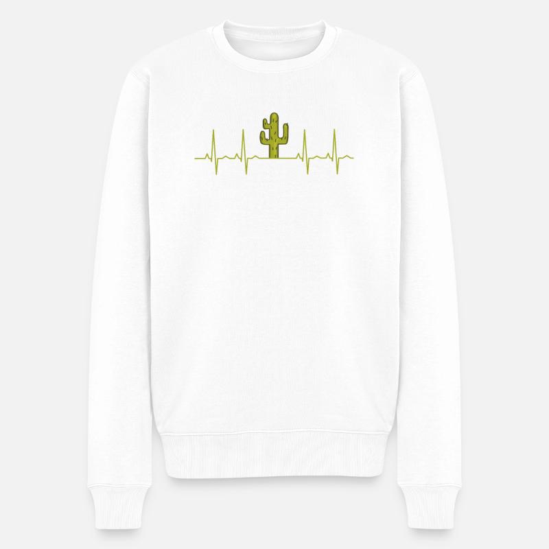 Kaktus Herzschlag - Männer Premium Bio Pullover - Weiß