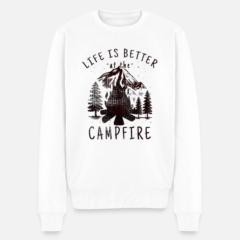 Lagerfeuer Camping Sprüche - Männer Premium Bio Pullover - Weiß