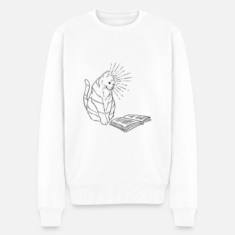 Katze und Bücher - Männer Premium Bio Pullover - Weiß