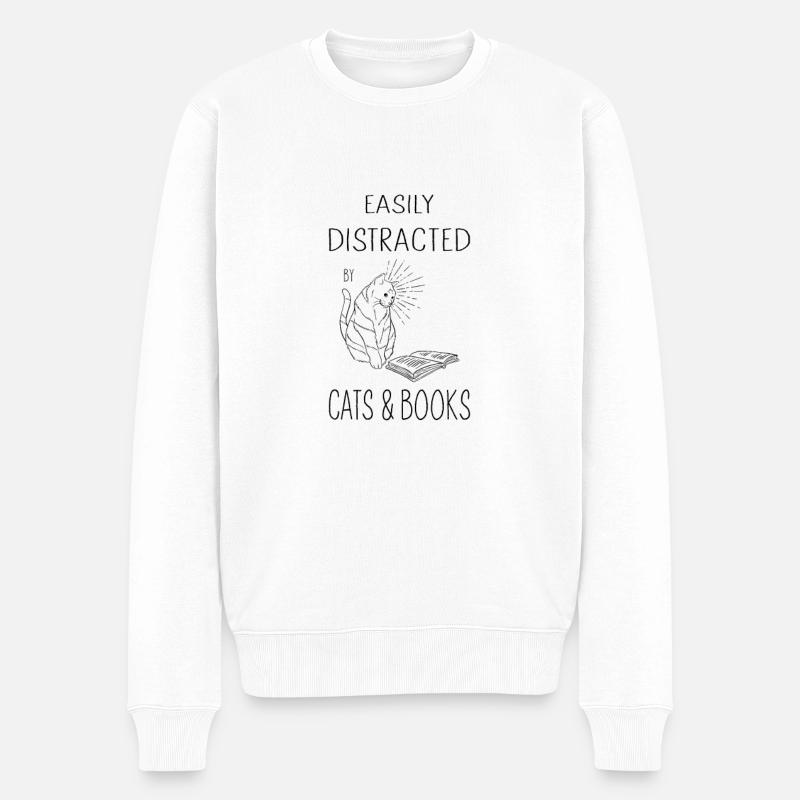 Bücher lesen Katze - Männer Premium Bio Pullover - Weiß