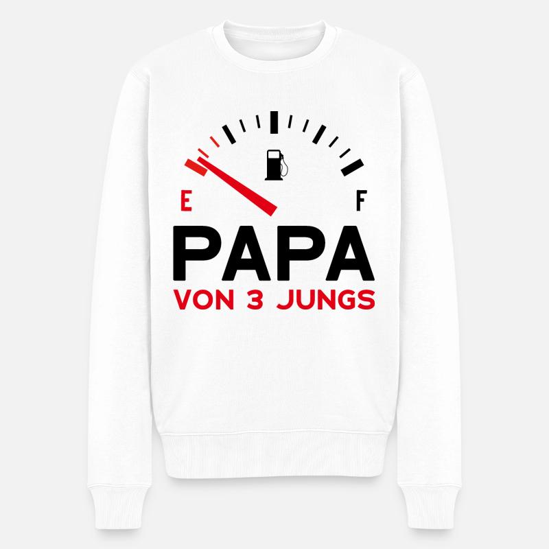 PAPA DREI JUNGEN VATER 3 SÖHNE VATERTAG - Männer Premium Bio Pullover - Weiß