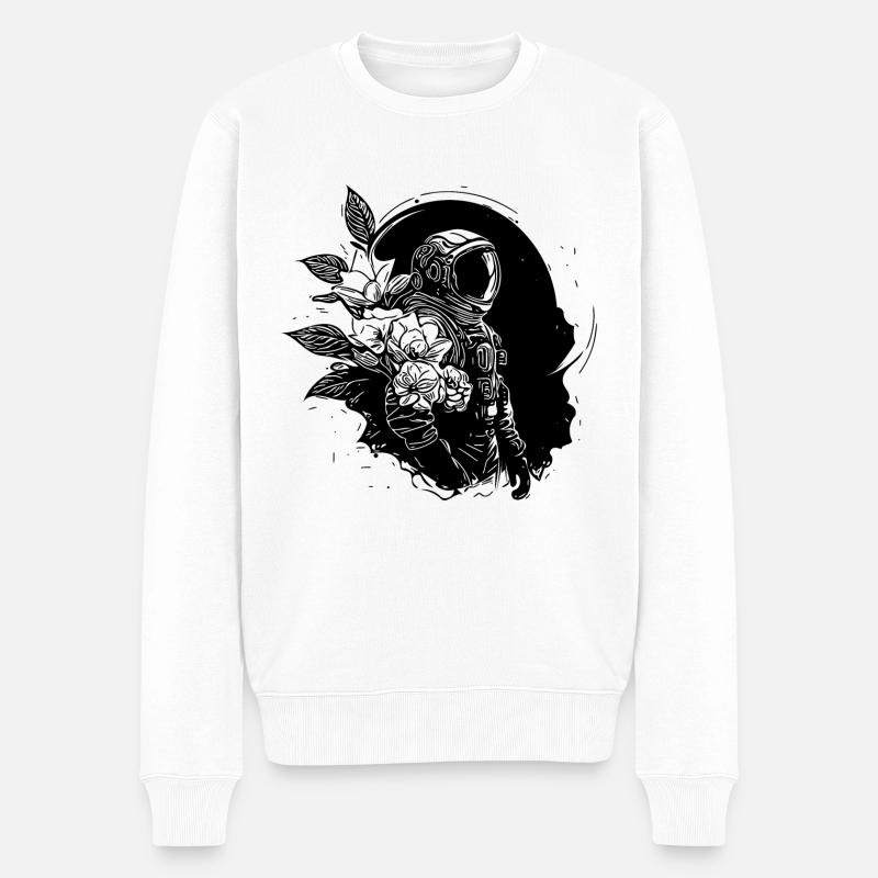 Astronaut in Unendlichkeit mit Blumen - Männer Premium Bio Pullover - Weiß