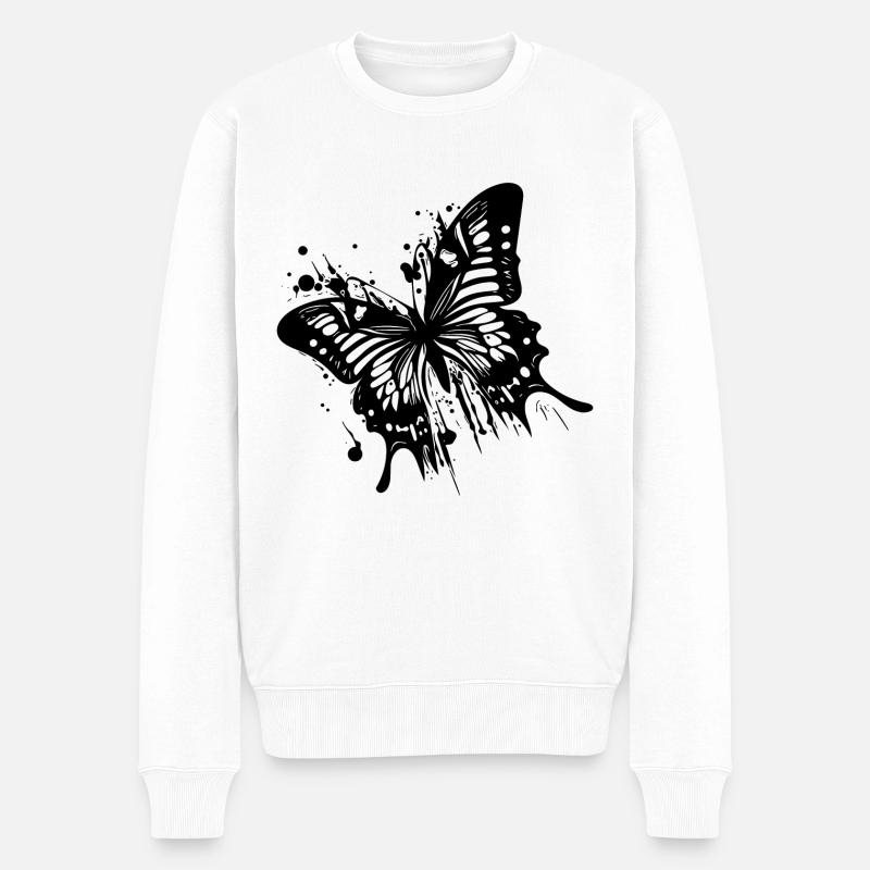 Eleganter Vintage Tinte Schmetterling - Männer Premium Bio Pullover - Weiß