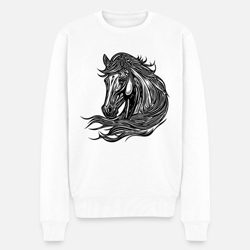 Portrait de jolies juments avec crinière dans le vent - Pull Premium bio Homme - blanc
