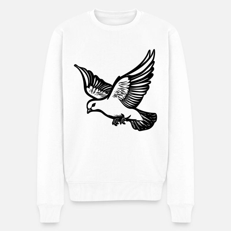 Fliegende Taube auf großen breiten Schwingen - Männer Premium Bio Pullover - Weiß