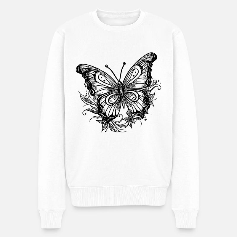 Style Tatouage de fleur Papillon - Pull Premium bio Homme - blanc