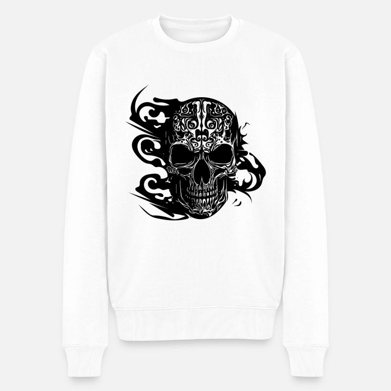 Crâne de tatouage souriant brûlant - Pull Premium bio Homme - blanc